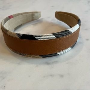 Burberry Brown Leather and Plaid Cloth Headband